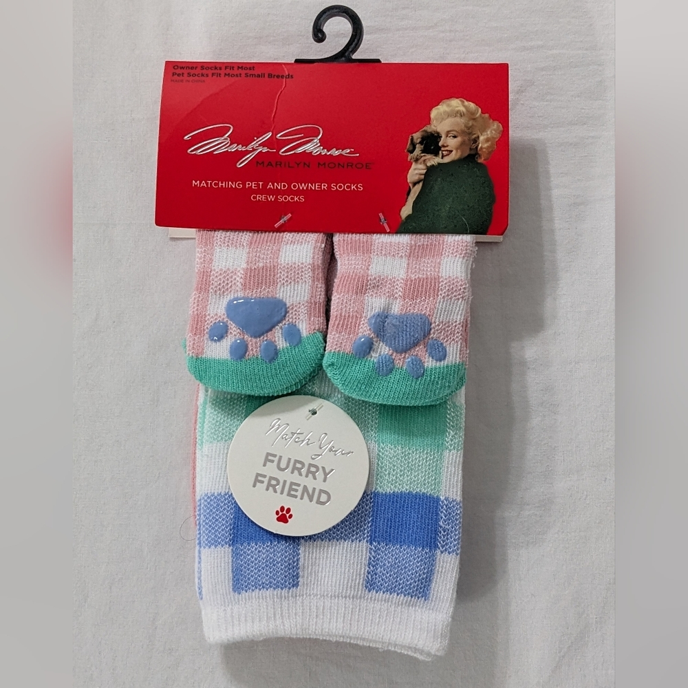Marilyn Monroe Matching Pet and Owner Socks, Crew Socks, Plaid Pattern, NEW